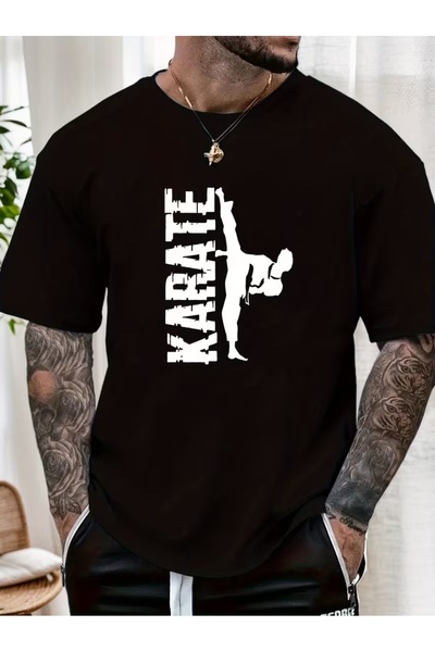 WOODROFFE Ανδρικό μπλουζάκι με στάμπα καράτε, φαρδιά γραμμή