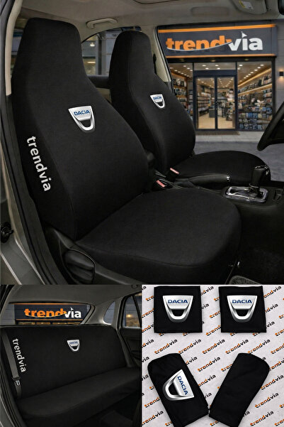 trivexa Dacia Logo Car Seat Cover Front and Rear Set – Combed Cotton Lycra Un...