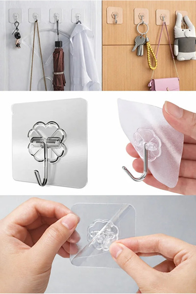 AYGÖREN HOME 1 Adet 6x6 cm Şeffaf Güçlü Kendinden Yapışkanlı Kapı Duvar Askıl...