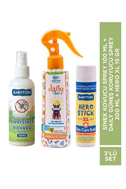 BABYTON Sivrisinek Kovucu Sprey 100 ml+Daily Güneş Koruyucu Sprey 200 ml+Hero...