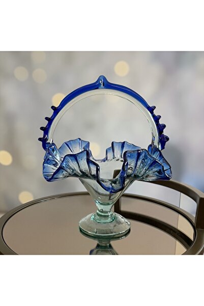 Mon Kristal Renkli Mavi Cam Saplı Fırfırlı Şekerlik