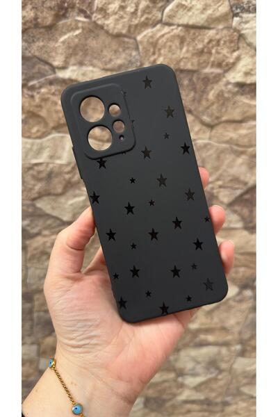 Vip Case Redmi Note 12 4G Uyumlu Mini Siyah Yıldız Desenli Silikon Darbe Emic...