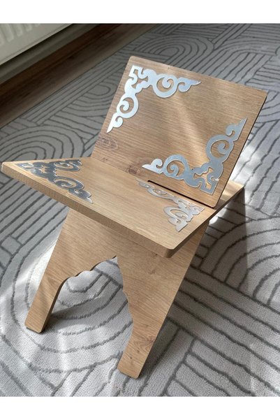 Vuslat Hediyelik Decorative Wooden Quran Stand with Carved Patterns, Large Size Decorative Quran Stand, Gold Corner Decor