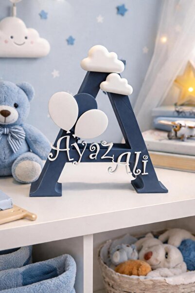 ZayaDesignLab Kişiye Özel Harf İsimlik, Bebek & Çocuk Odası Dekoru, Bulut & B...