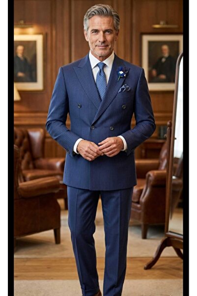 Costumen New Season Double-Cutted Double-Slit Self-Burning Striped Men's Suit