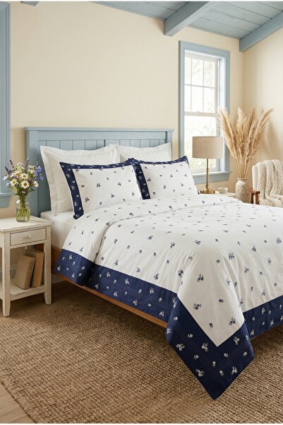 İK TEKSTİL Maison Floral Embroidered and Ribbed 100% Cotton 6 Piece Double Bl...