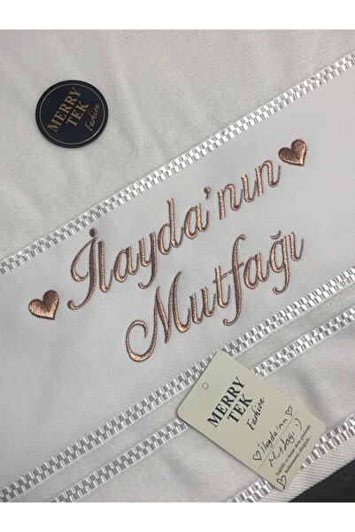 MERRYTEK Fashion İsimli Gelin Mutfak Havlusu Rosegold Bakır sim Metalik Nakış...