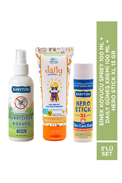 BABYTON Sivrisinek Kovucu Sprey 100 ml+Daily Güneş Kremi 100 ml+Hero Stick XL...