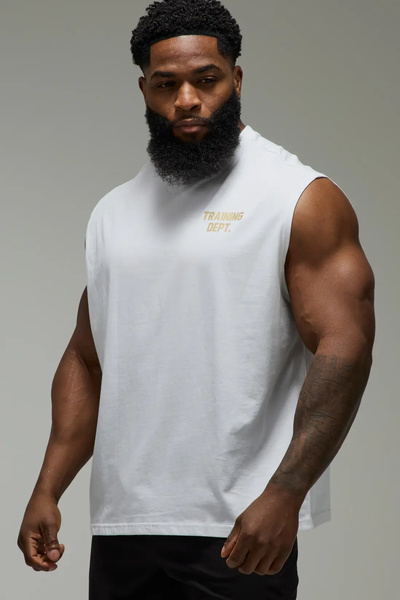 KAWEAR Men's Relaxed Premium Sleeveless Training Dept. Printed Combed Cotton Tshirt