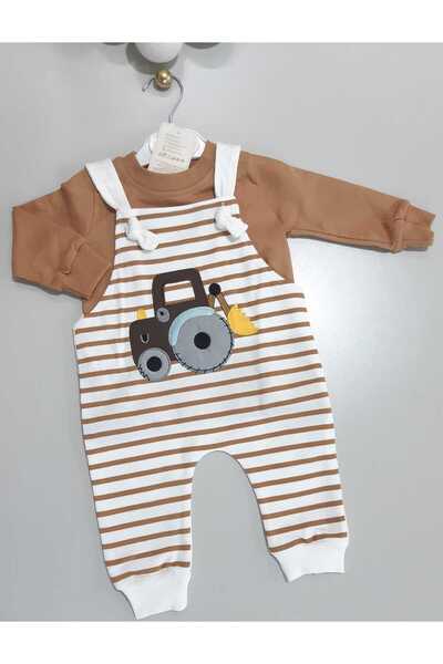 Sönmez Baby Tractor Farmy Striped Salopet Jumpsuit and Bluz Two-Piece Baby Set