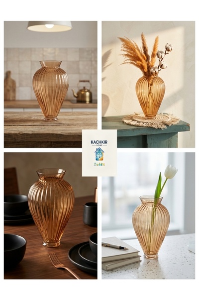 KACHKIRHOME Cam Vazo Şık Pinterest Model Amber Rengi