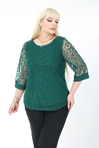 modayız Πράσινη ελαστική μπλούζα με επένδυση σε μεγάλο μέγεθος 27C-2781