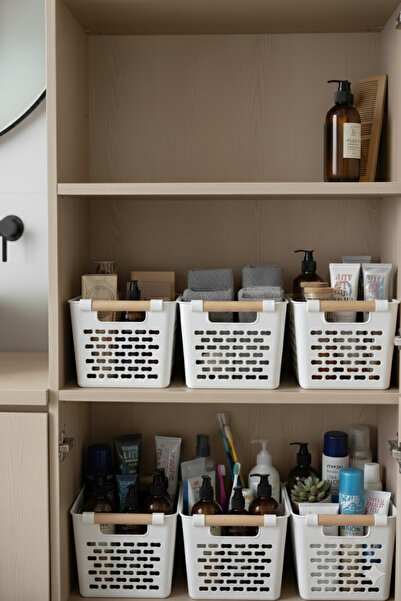 naturelove 6'lı Banyo Düzenleyici Sepet - Kulplu Çok Amaçlı Dolap İçi Kozmeti...