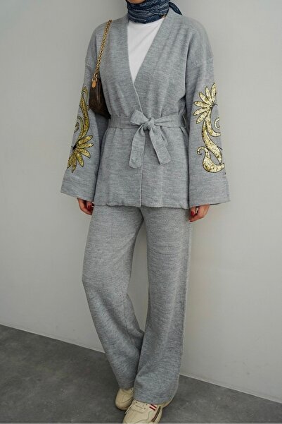 NLT Γυναικείο Σετ Παντελόνι και Κιμονό με Κέντημα στα Μανίκια και την Πλάτη σ...