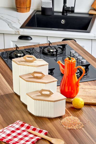 Akkoyunlu home Modern Hexagonal Set of 4 Ceramic Jars and Orange Pumpkin Oil ...