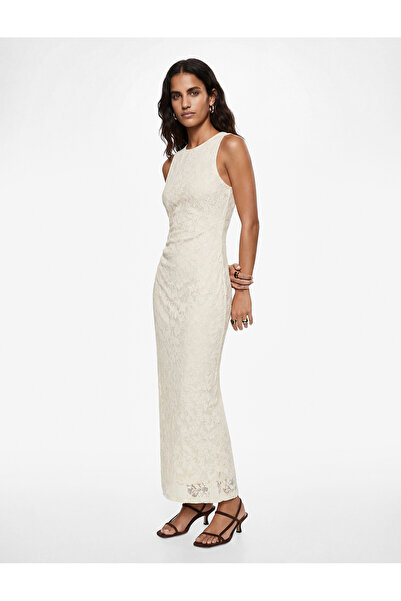 Koton Φόρεμα με δαντέλα και λεπτομέρεια ντραπέ, αμάνικο, με λαιμόκοψη ποδηλάτ...