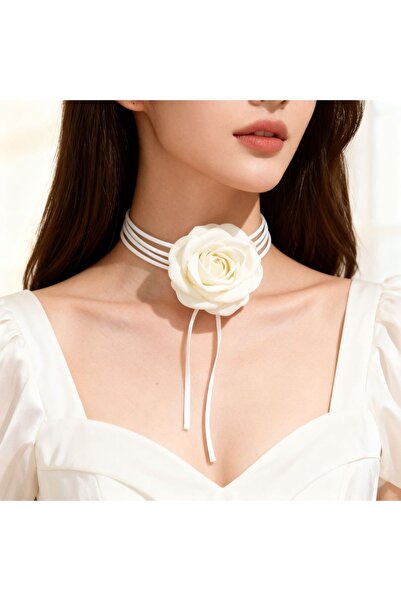 Belora Κολιέ τσόκερ με μενταγιόν λευκό τριαντάφυλλο