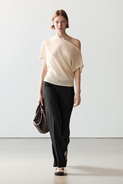 Massimo Dutti Keten karışımlı kısa asimetrik pelerin