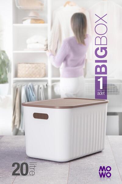 Mowo Home BigBox 20 Lt 1'li Beyaz Dolap Düzenleyici Kapaklı Saklama Kutusu Se...