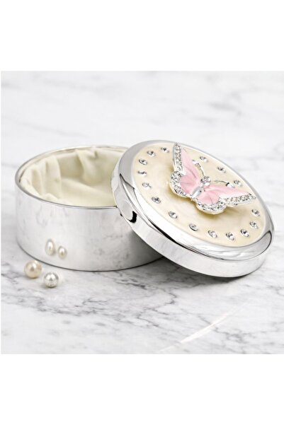 Azay Στρογγυλή Κοσμηματοθήκη 7 εκ. με Ροζ Πεταλούδα και Στρας – Κομψή Θήκη Κο...