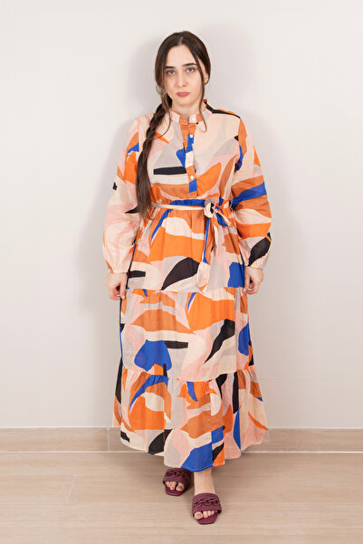 LINELLE Multicolor Abstract Printed Tiered Maxi Dress