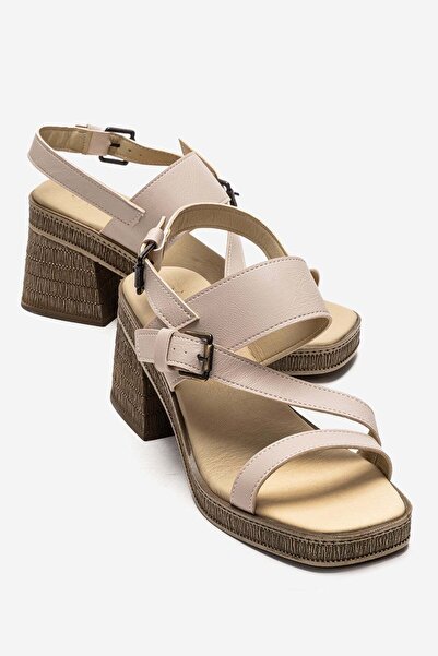 CCWAY AYAKKABI Γυναικεία πέδιλα με τακούνι και αγκράφα σε σχήμα σταυρού, ΜΠΕΖ