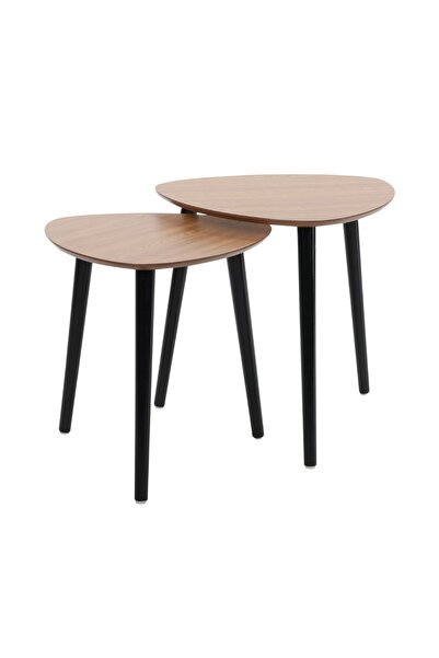 Trends4You Σετ 2 τραπεζιών σαλονιού / βοηθητικών τραπεζιών – ξύλο + μαύρα πόδ...