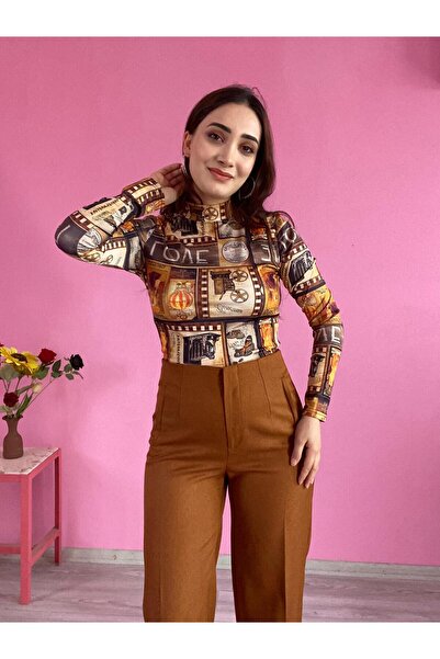 EGELİMODA بنطلون باليزو نسائي كلاسيكي من القماش بخصر عالٍ باللون البني من زارا