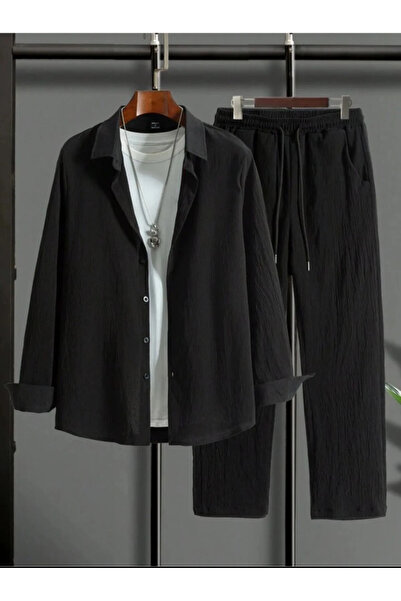 WEARTEX YENİ SEZON Likralı Unisex Kadın Erkek Uzun Kol Gömlek Eşofman Takım