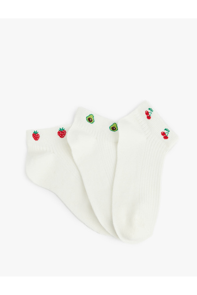 Koton Σετ 3 τεμαχίων βαμβακερές κάλτσες μποτάκια με στάμπα φρούτων σε πολλά χ...