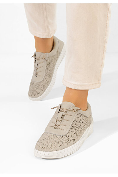 B T Shoes Γυναικεία Δερμάτινα Σνίκερς Φιδόνια χακί