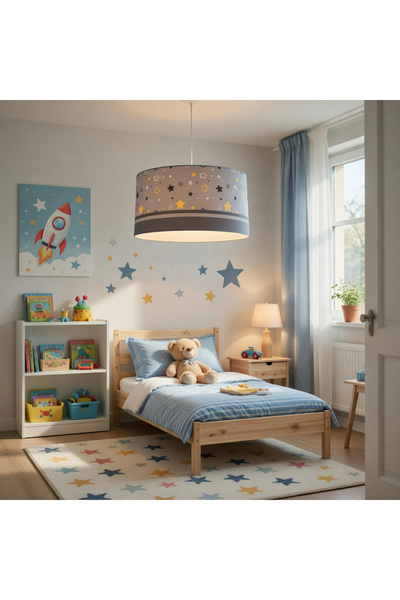 MEKTA HOME Gri Sarı Yıldız Desenli Çocuk Odası Avize