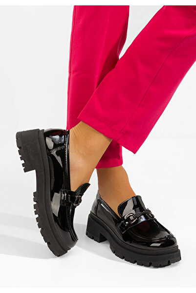 B T Shoes Γυναικεία μαύρα μοκασίνια Έλσια με χοντρή σόλα