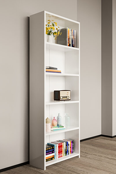 BNK Modüler 5 Raflı Kitaplık, Ofis & Salon Kitaplığı,Çok Amaçlı Modern Raf Ünitesi ,Mutfak,Banyo Dolabı Beyaz