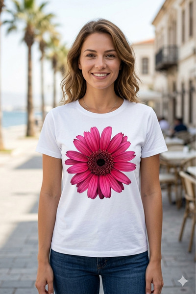 VODEXA Ženska oversize majica RED DAISY sa printom, 100% pamuk, udoban kroj