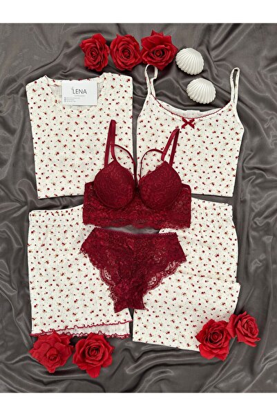 Lena Homewears Γυναικείο σετ πιτζάμες 6 τεμαχίων με εσώρουχα, 100% βαμβάκι, π...