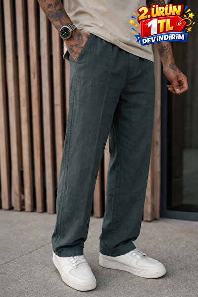 DAMGA JEANS Ανδρικό παντελόνι από λινό σε χρώμα Κακί, Premium Jogger Relax Fit