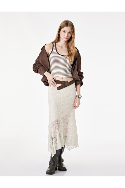 Koton Φούστα με κανονική μέση, ασύμμετρη κοπή, μίντι δαντέλα