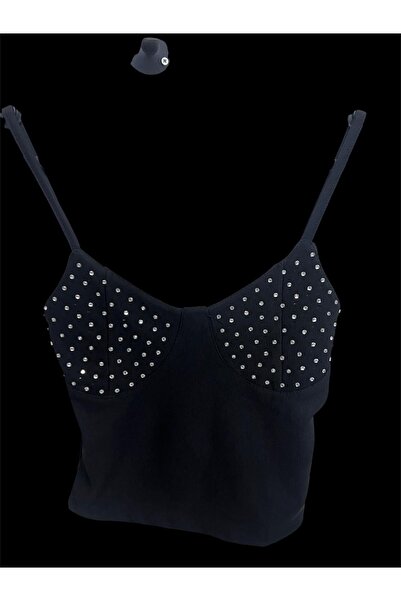 Butik Lena ASKILI SİYAH CROP BLUZ