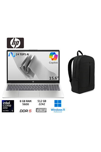 HP AI 15 Intel Core Ultra 5 225U 8GB 512GB SSD W11 PRO 15.6" D51E0EA Duddi Çanta