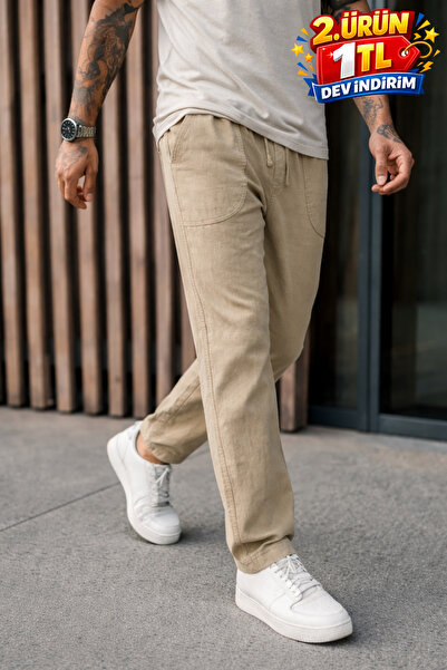 DAMGA JEANS Pantaloni de in bej pentru bărbați, model Jogger Relax Fit, premium