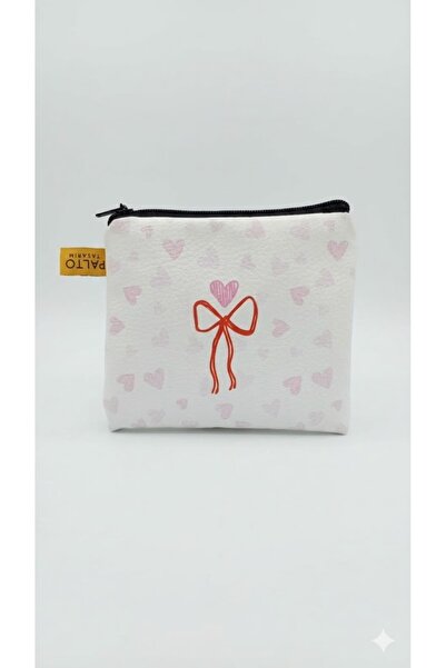 PALTO TASARIM Κόκκινο πορτοφόλι για κέρματα με στάμπα κορδέλας σε σχήμα καρδιάς