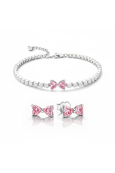 Belora Pink Bow Crystal Bracelet & Earrings Set
