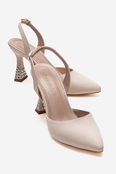 CCWAY AYAKKABI Women's Stoned Heeled Sandals with High Heels; Bej Zra