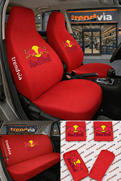 trivexa Red Bull Logo Car Seat Cover Front and Rear Set – Combed Cotton Unive...