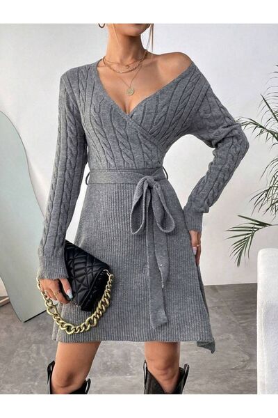 Iuliashop Rochie tricotată scurtă Nilay gri - S
