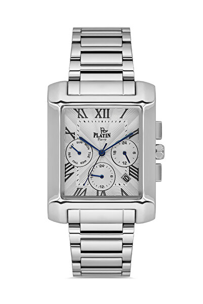 Platin Pierre Sa-Pl-1167Ga-A1 Steel Cord Functions Active Square Men's Wristw...