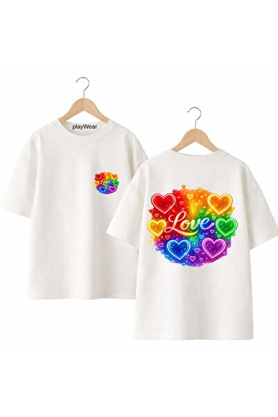 playwear Love Colorful Back and Chest Printed 100% Cotton Oversize Loose Regu...