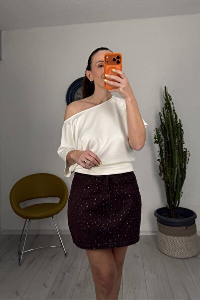 lady special Bluză modală cu mânecă scurtă și umeri goi, albă