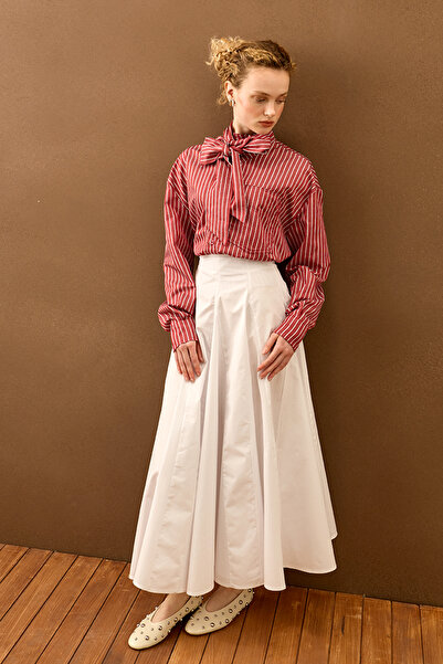 Ceylan Otantik Λευκή Κοτονιέρα Φούστα με Σχέδια